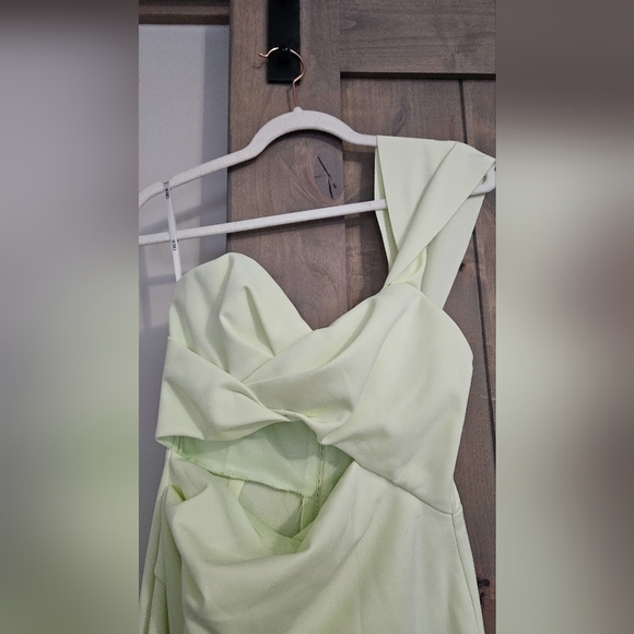 ASOS DESIGN bardot cut-out detail wrapfishtail maxi dress in washed lime.8 NWOT - Picture 6 of 15